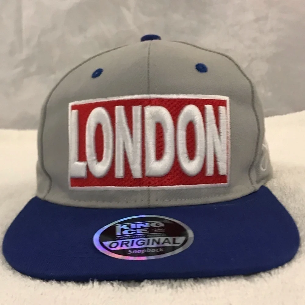 King Ice for London England Grey & Blue SnapBack Adjustable Travel & Ball Cap